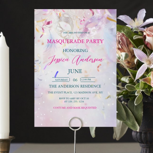 Färgfull konfetti MasqueraParty födelsedag Inbjudningar (Skapare uppladdad)