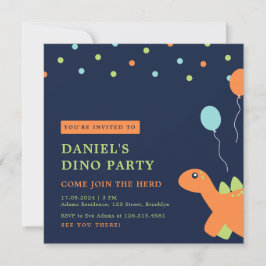 Färgfull konfetti Party Dinosaur Birthday Inbjudningar