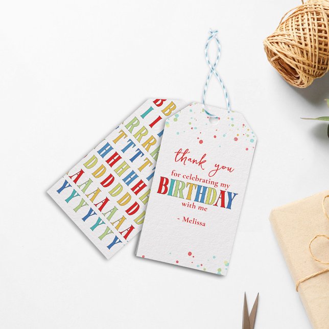 Färgfull konfetti Whimsical Calligraphy-Tack Presentetikett (Skapare uppladdad)