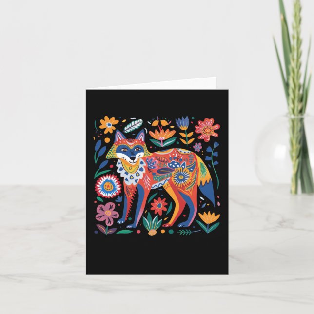 Färgfull konstnärlig foxillustration med intrikat kort (Framsida)