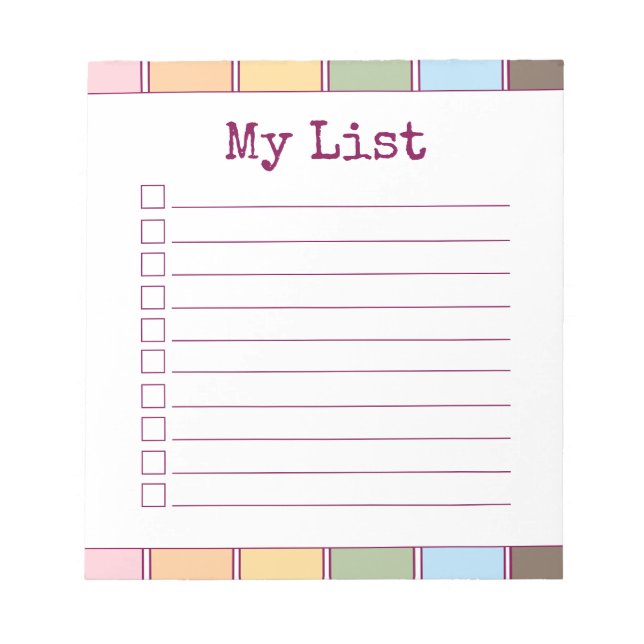 Färgfull kontrollista för Retro-Anpassningsbar har Anteckningsblock (Framsida)