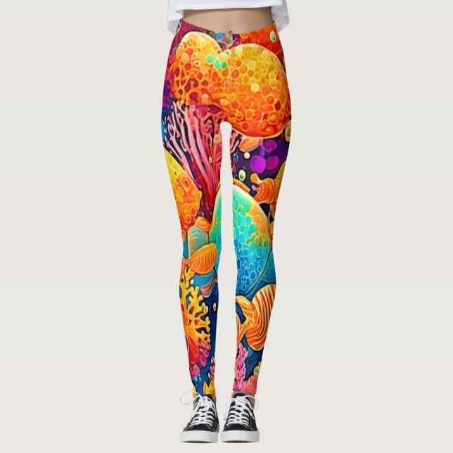 Färgfull korallrev leggings (Framsida)