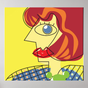 Färgfull kubism: Female Porträtt Art. Poster