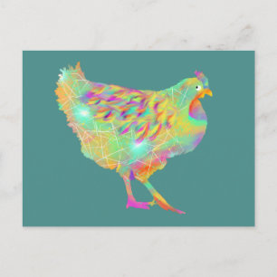 Färgfull kyckling Cute Quirky Funny Farm Hen Art Vykort