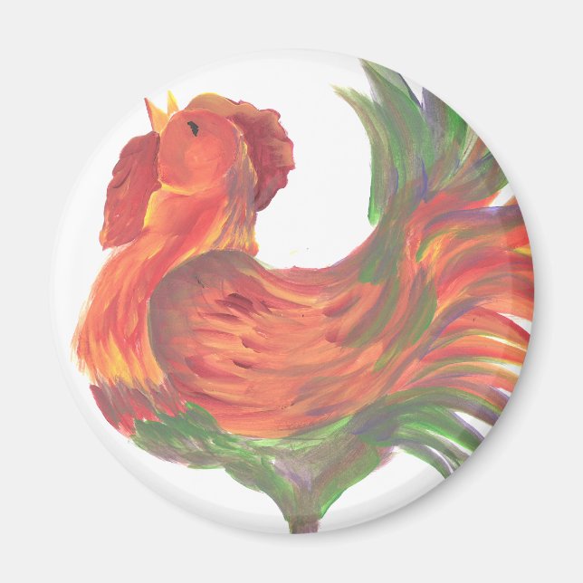 Färgfull Land Crowing Tupp Art Magnet (Framsidan)