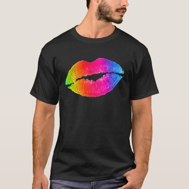 Färgfull Läppar Lipstick Makeup T Shirt (Framsida)