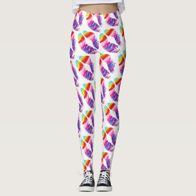 Färgfull Läppar Modern White #4 Leggings (Framsida)