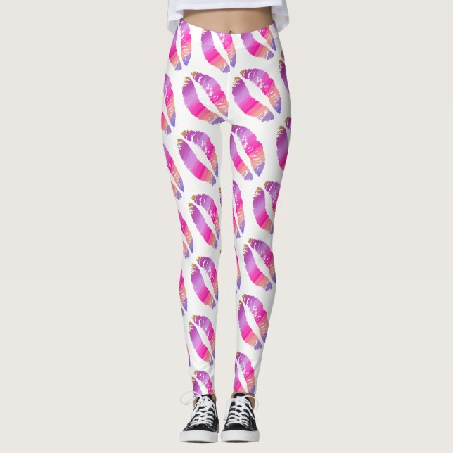 Färgfull Läppar Modern White #8 Leggings (Framsida)