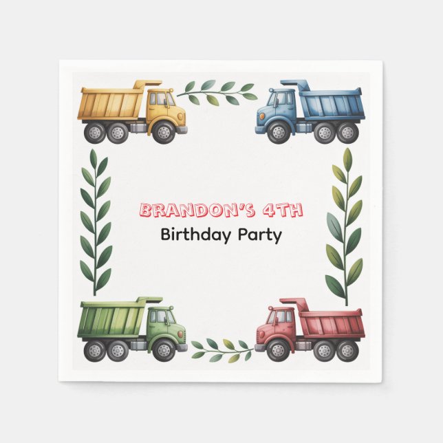 Färgfull Lastbil 4:e. Födelsedagsfest Pappersservett (Framsidan)