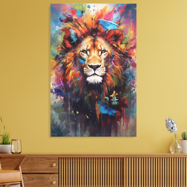 Färgfull Lejon Wall Art Elegant Modern Canvastryck (Insitu (Vardagsrum))