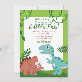 Färgfull lekfull barndinosaur-födelsedag inbjudningar