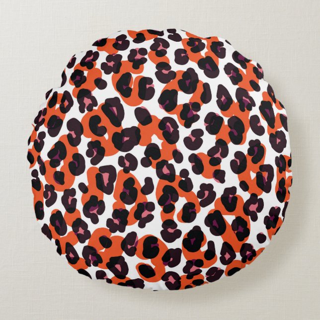 Färgfull Leopard Mönster: Sömlös design. Rund Kudde (Framsidan)