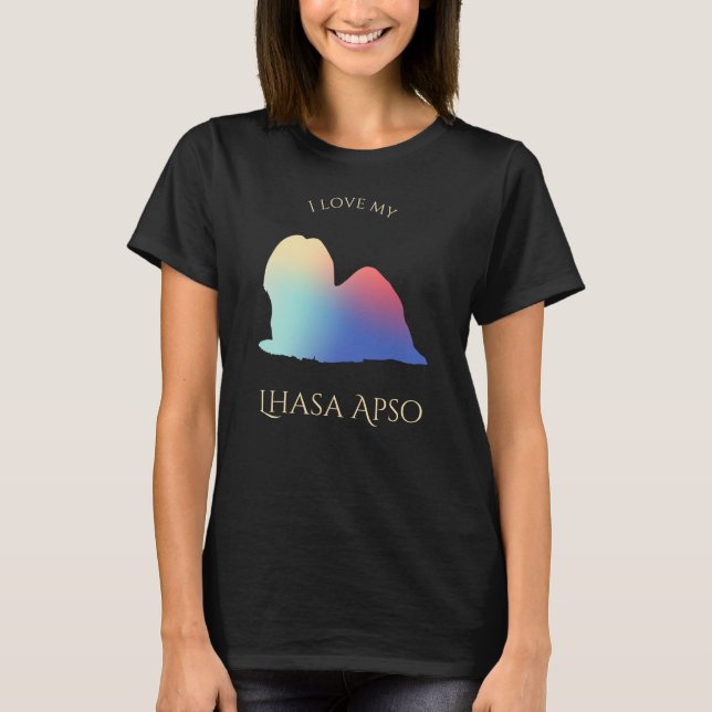 Färgfull Lhasa Apso Silhouette T Shirt (Framsida)