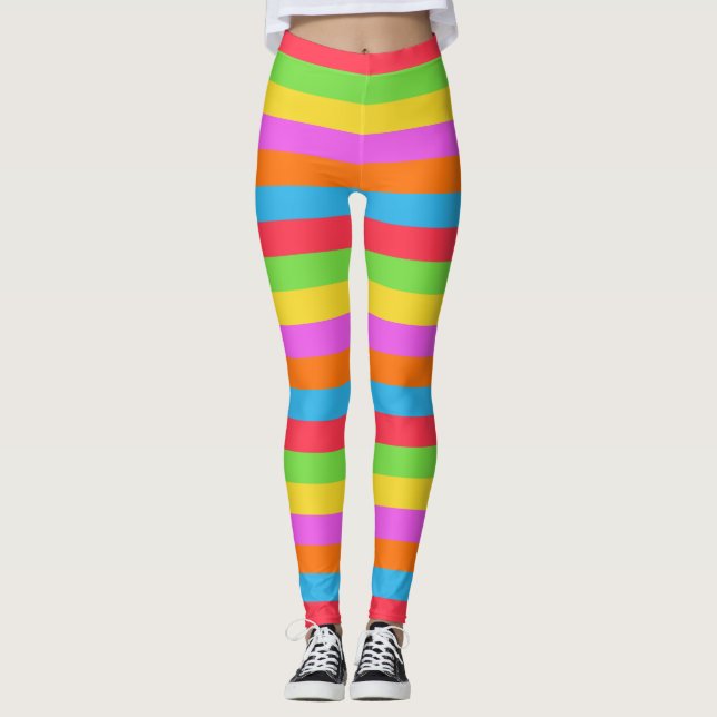 Färgfull Linjer Rainbow Patel Färg Leggings (Framsida)