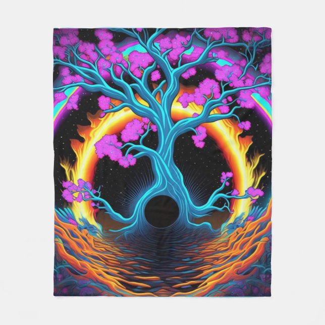Färgfull Livets träd Fleecefilt (Framsidan)