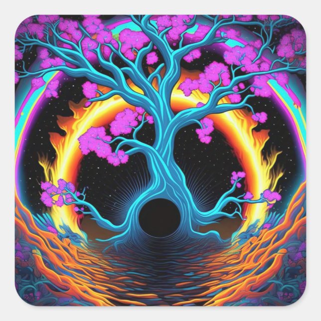 Färgfull Livets träd Fyrkantigt Klistermärke (Framsida)