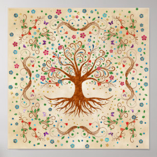 Färgfull Livets träd - Yggdrasil Poster