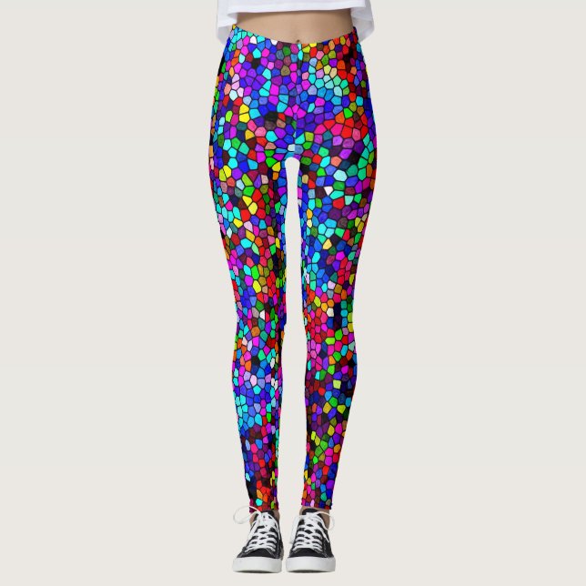 Färgfull Ljus Mosaic Art Leggings (Framsida)