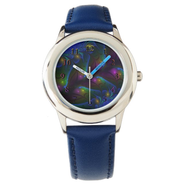 Färgfull ljusstark Abstrakt Modern Trippy Fractal Armbandsur (Framsida)