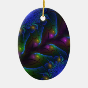 Färgfull ljusstark Abstrakt Modern Trippy Fractal Julgransprydnad Keramik