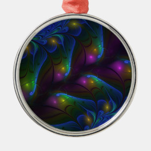 Färgfull ljusstark Abstrakt Modern Trippy Fractal Julgransprydnad Metall