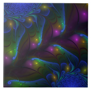 Färgfull ljusstark Abstrakt Modern Trippy Fractal Kakelplatta