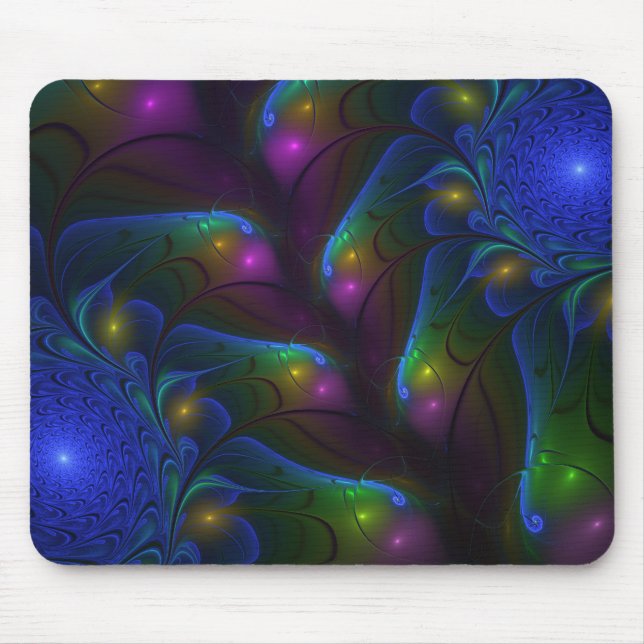 Färgfull ljusstark Abstrakt Modern Trippy Fractal Musmatta (Framsidan)