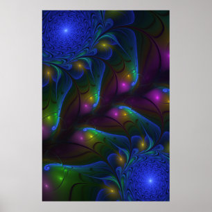 Färgfull ljusstark Abstrakt Modern Trippy Fractal Poster