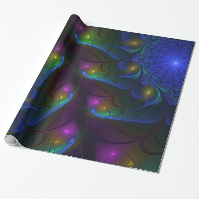 Färgfull ljusstark Abstrakt Modern Trippy Fractal Presentpapper (Utrullad)