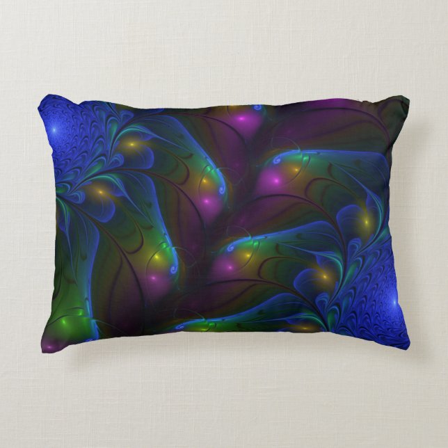 Färgfull ljusstark Abstrakt Modern Trippy Fractal Prydnadskudde (Framsidan)
