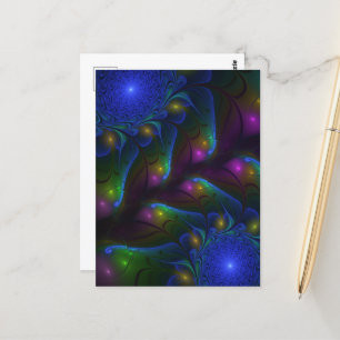 Färgfull ljusstark Abstrakt Modern Trippy Fractal Vykort