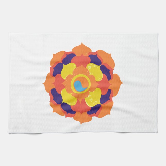 Färgfull Lotus Flower Yin & Yang Mandala Kökshandduk (Horisontell)