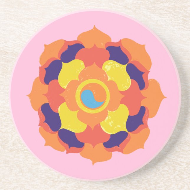 Färgfull Lotus Flower Yin & Yang Mandala Underlägg (Framsidan)