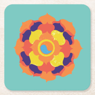 Färgfull Lotus Flower Yin & Yang Mandala Underlägg Papper Kvadrat