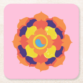Färgfull Lotus Flower Yin & Yang Mandala Underlägg Papper Kvadrat