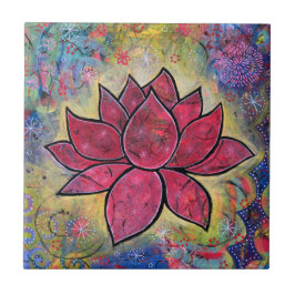 Färgfull Lotus Flower Yoga Ceramic Tile Kakelplatta