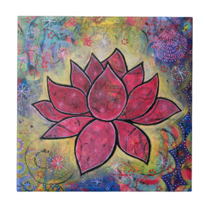 Färgfull Lotus Flower Yoga Ceramic Tile Kakelplatta