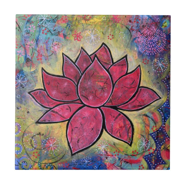 Färgfull Lotus Flower Yoga Ceramic Tile Kakelplatta (Framsidan)