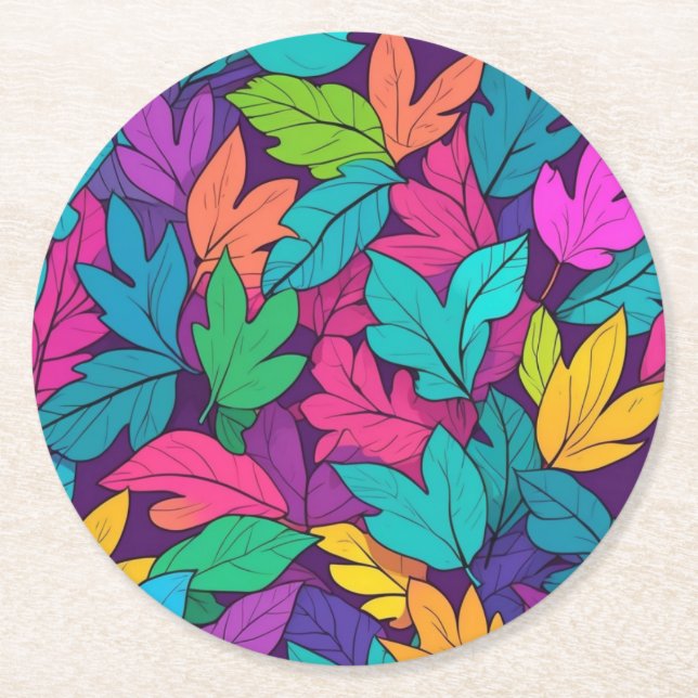 Färgfull Löv - kraftig falldesign Underlägg Papper Rund (Framsidan)