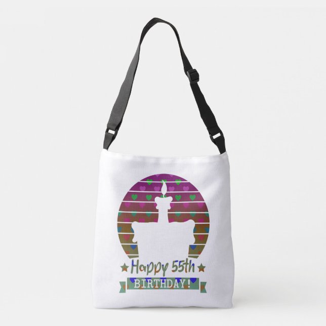 Färgfull Lycklig 55-årsdagskala med hjärtan Axelväska (Baksida)