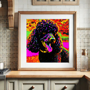 Färgfull Lycklig Black Pudel Porträtt Poster