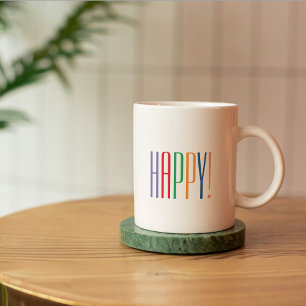 Färgfull Lycklig-citattkaffe Mugg