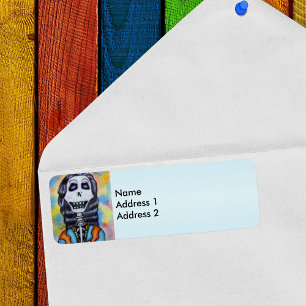 Färgfull Lycklig Day of the dead Skeleton Returadress Etikett