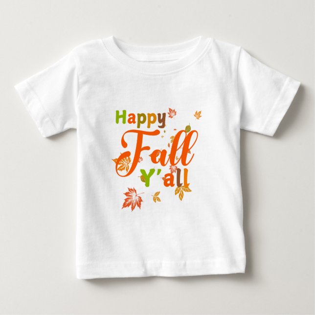 Färgfull Lycklig Fall Y med Höst löv T Shirt (Framsida)