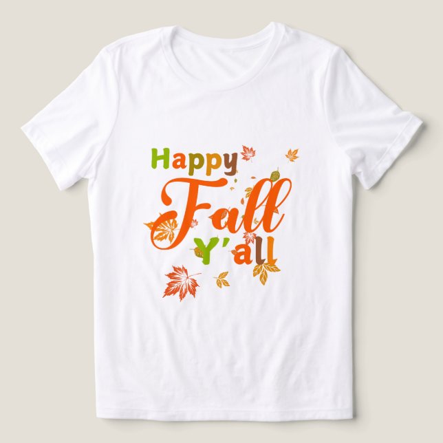 Färgfull Lycklig Fall Y med Höst löv T Shirt (Design Framsida)