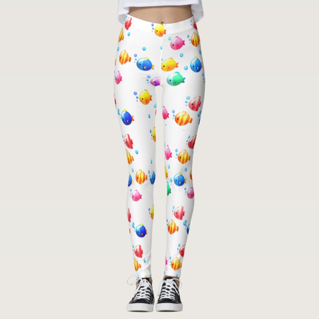 Färgfull Lycklig-fisk med bubblor Leggings (Framsida)