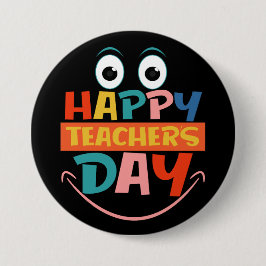 Färgfull Lycklig-lärardag vid nyj Ansikte Pinback Knapp