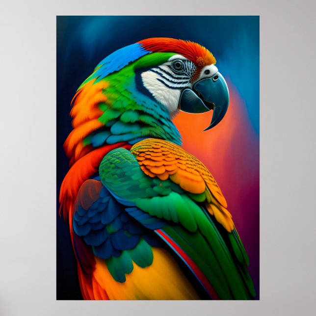 Färgfull Macaw Parrot Bird Painting Poster (Framsidan)
