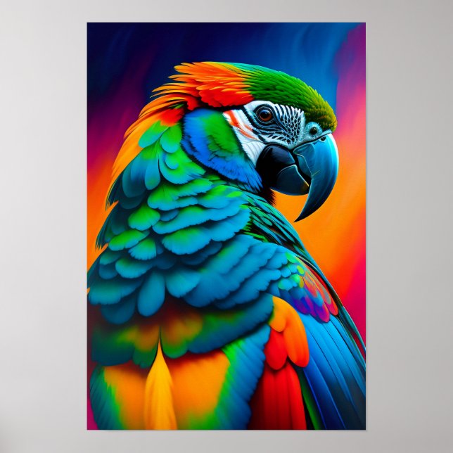 Färgfull Macaw Parrot Bird Painting Poster (Framsidan)