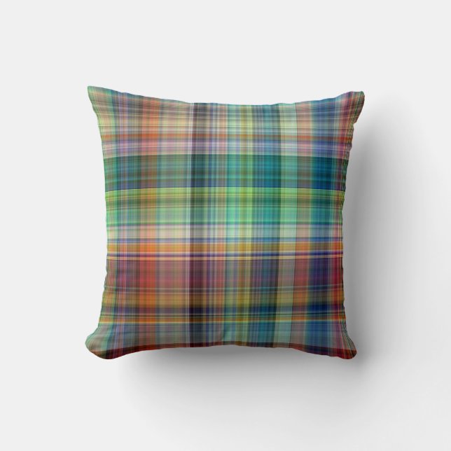 Färgfull Madras Plaid Rand Mönster Kudde (Framsida)
